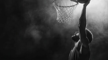 A basketball player middunk in a gamewinning moment, captured in high intensity, anticipation, hope, energy