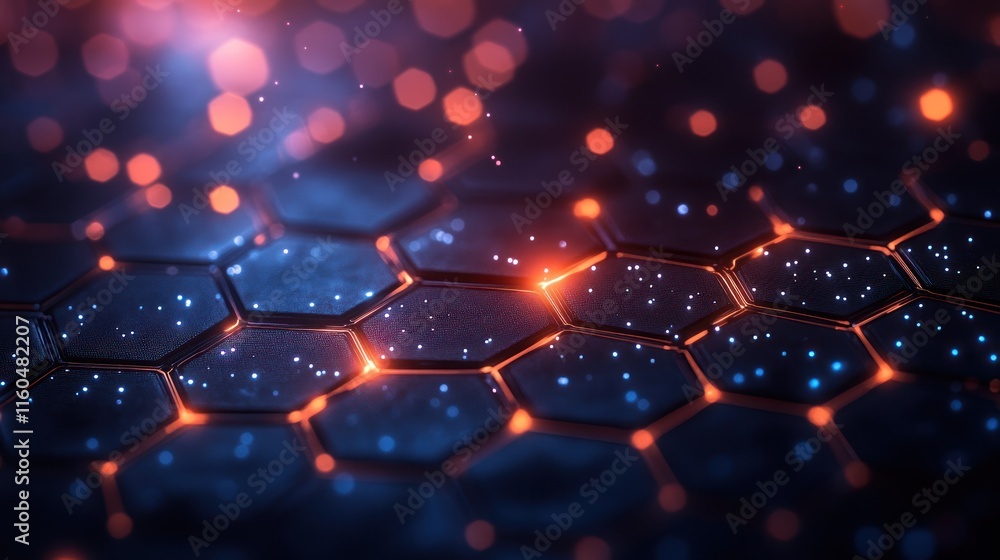 Poster high-tech hexagonal grid background featuring abstract connections and a clean, modern style
