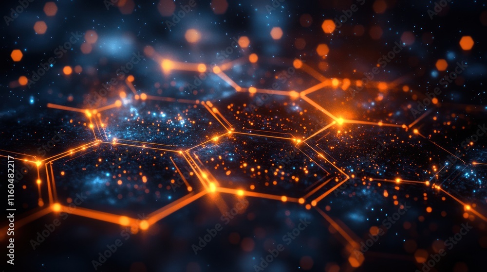Poster high-tech hexagonal grid background featuring abstract connections and a clean, modern style