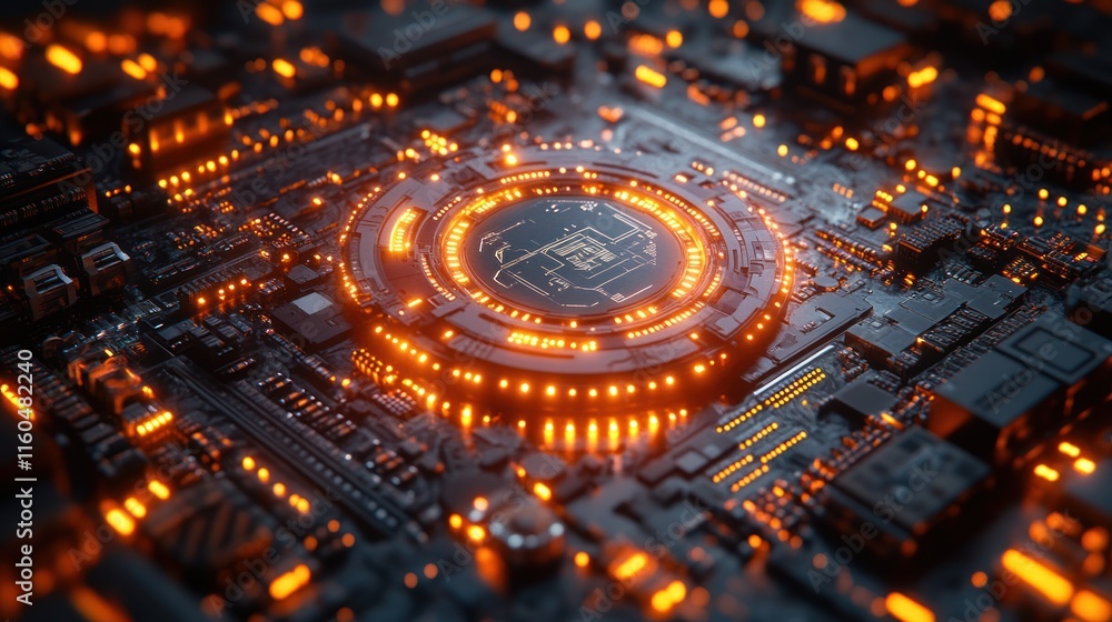 Poster holographic ai cpu with dynamic interaction, combining cutting-edge visuals with motion graphics for