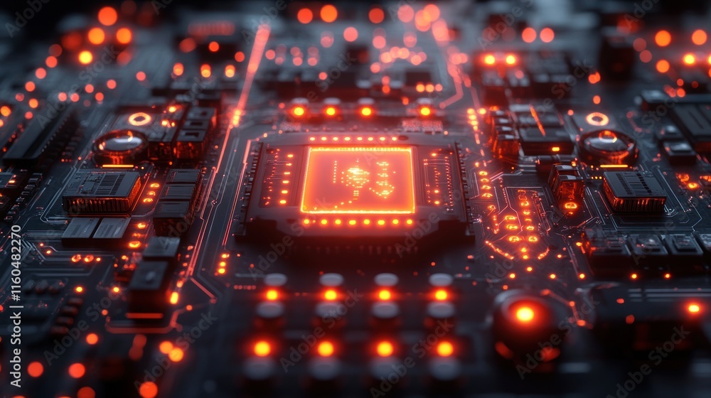 Poster holographic ai cpu with dynamic interaction, combining cutting-edge visuals with motion graphics for