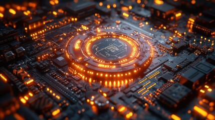Fototapeta premium Holographic AI CPU with dynamic interaction, combining cutting-edge visuals with motion graphics for a unique design