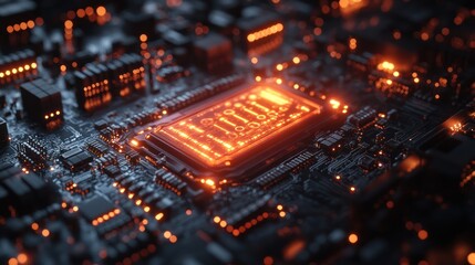 Holographic AI CPU with dynamic interaction, combining cutting-edge visuals with motion graphics for a unique design