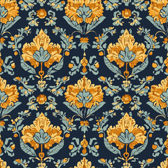 Kalamkari seamless pattern ancient textile art indian block-painting richly dyed in vibrant colors decorative textile design artistic heritage