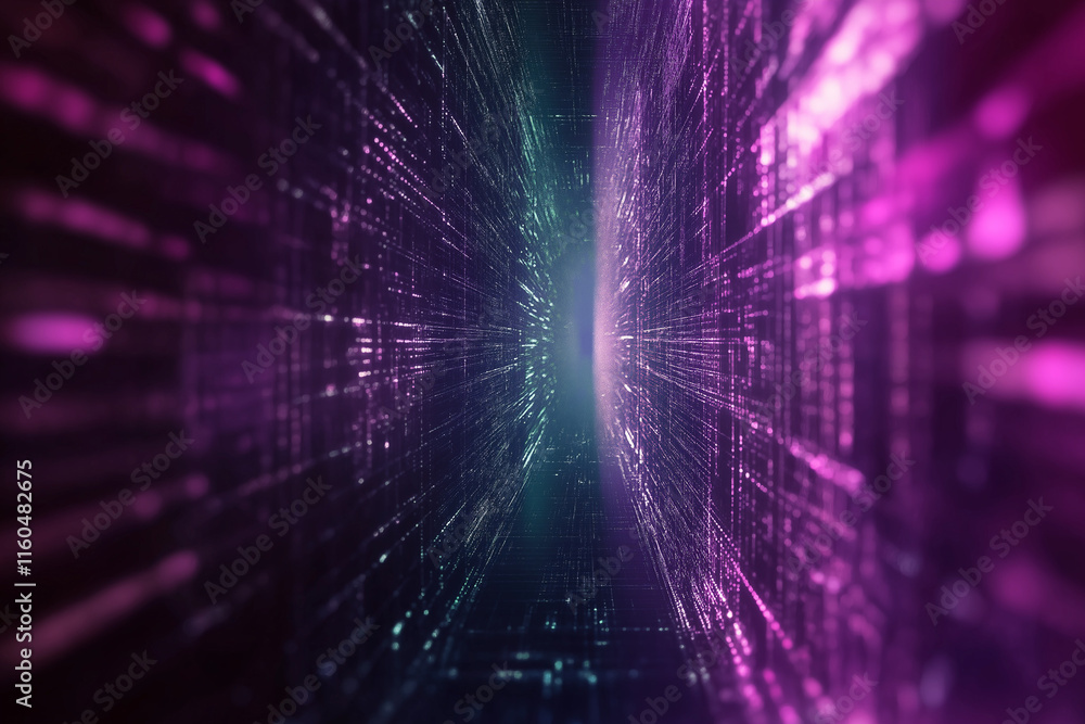 Poster digital cyberspace with particles and digital data network connections concept