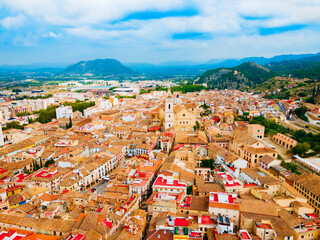 Collegiate Basilica of Xativa aerial panoramic view, Spain