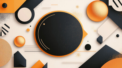 A black and orange background with a white circle in the middle