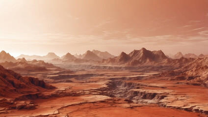 Naklejka premium Mars Landscape Wallpaper: A Generative AI Artwork of Cosmic Exploration