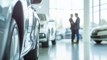 Customer vehicle trade-in moment. Featuring a dealer guiding a client through trade-in evaluations