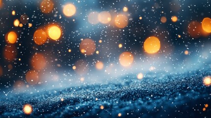 Obraz premium Snowflakes and sparkling lights create a magical winter atmosphere at night