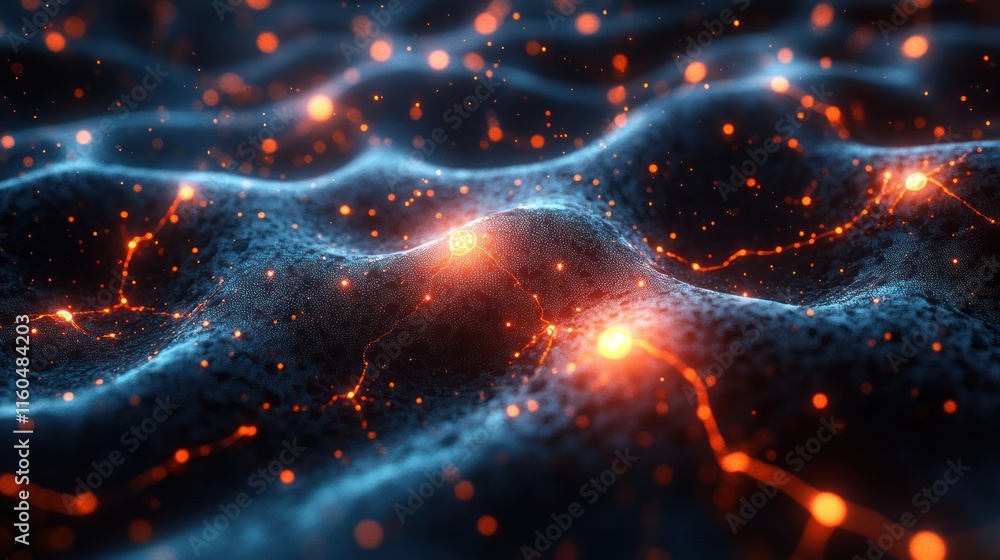 Poster neural network high-speed technology concept with motion graphics and glowing interconnected pathway