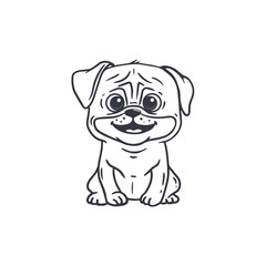 cute cartoon pug dog in doodle style. Funny puppy for graphic, content , banner, sticker label and greeting card. Vector illustration