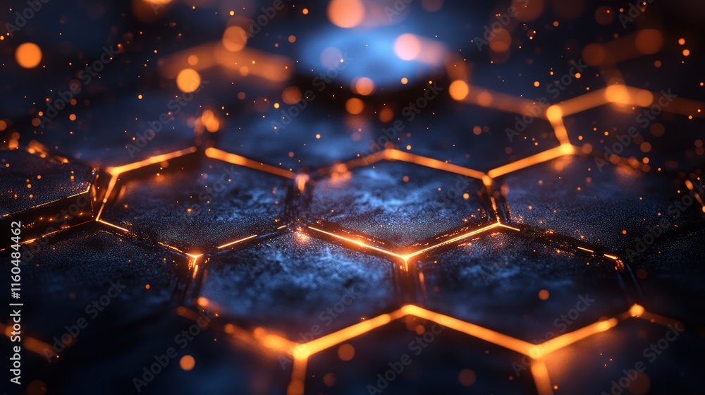 Poster organic hexagonal tech background blending natural shapes with modern abstract grids