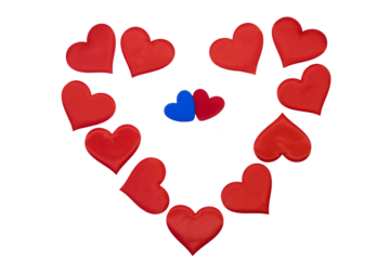 ornament, decoration, picture, symbol of a declaration of love, St. Valentine's day, a frame of red hearts in the shape of a heart and the connection of two hearts, a male and a female heart