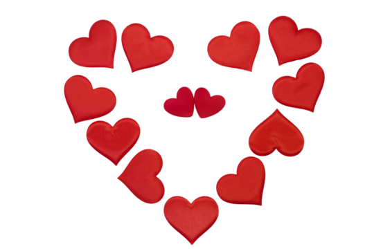 ornament, decoration, picture, symbol of a declaration of love, St. Valentine's day, a frame of red hearts in the shape of a heart and the connection of two hearts, a male and a female heart