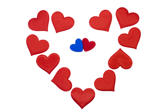 ornament, decoration, picture, symbol of a declaration of love, St. Valentine's day, a frame of red hearts in the shape of a heart and the connection of two hearts, a male and a female heart