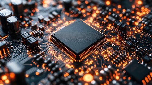 Quantum interactive AI processor design, combining quantum computing visuals with advanced CPU architecture