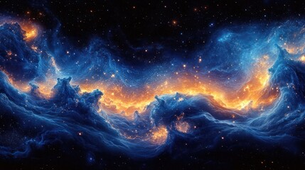 Obraz premium Space-inspired dynamic blue design with cosmic patterns, glowing gradients, and abstract shapes