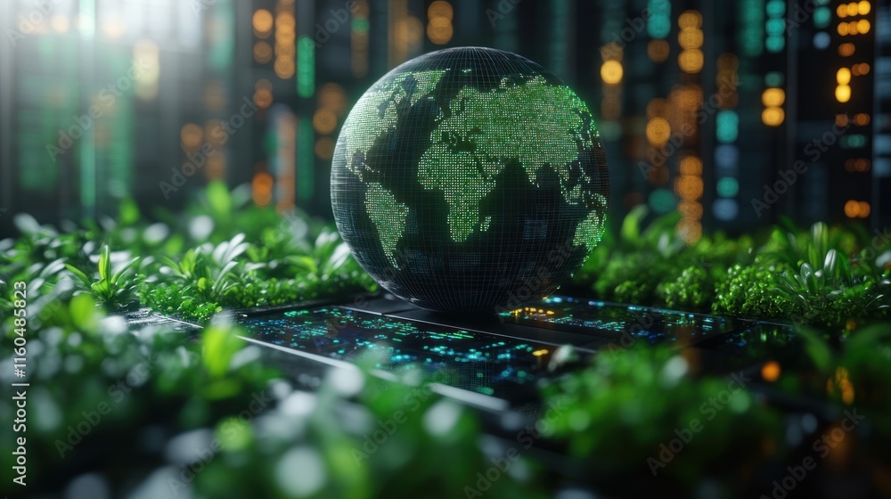 Poster sustainable big data technology concept combining eco-friendly visuals with advanced analytics