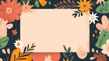 Fototapeta premium A colorful drawing of flowers and leaves with a blank space in the middle
