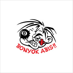 Illustration of a man's face in pain and there is writing that he's completely broken 