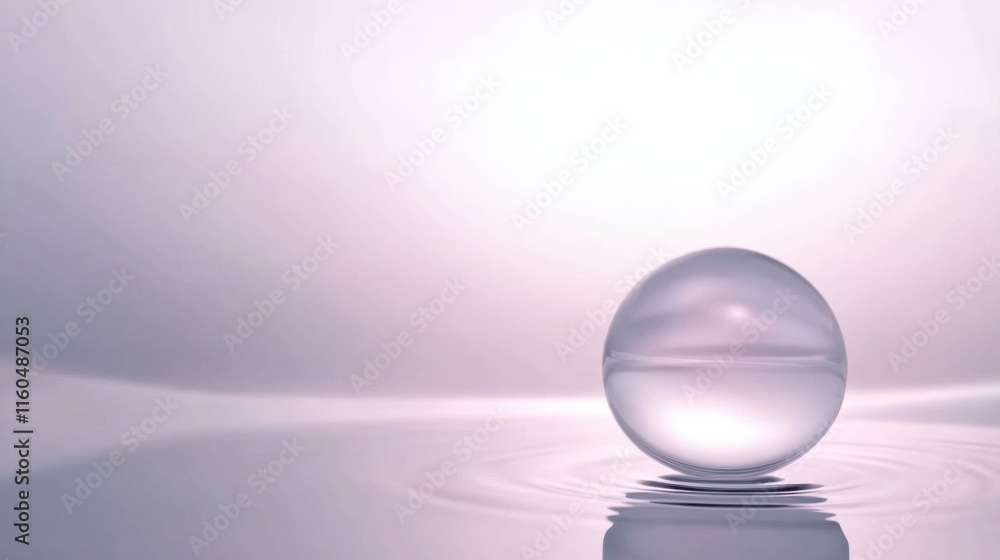 Aufkleber a clear sphere floats calmly on a reflective surface, surrounded by soft, diffused light, creating a
