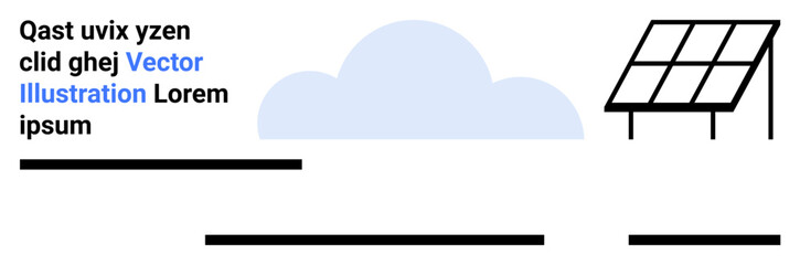 Solar panel structure with blue cloud conveying renewable energy. Ideal for sustainable living, environmental awareness, energy solutions, green tech presentations, educational materials