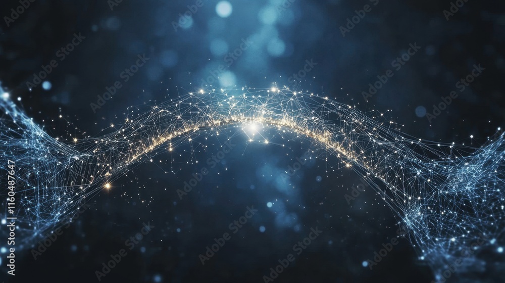Poster a glowing network of interconnected particles creates a stunning visual display against a dark backg