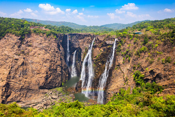Jog Falls aerial panoramic view in Karnataka state, India