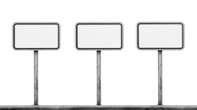 Set of modern simple signs with frames on posts on a clear or white background