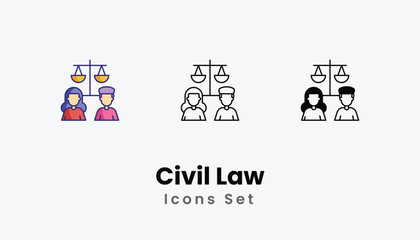 Civil Law Icons thin line and glyph vector icon stock illustration