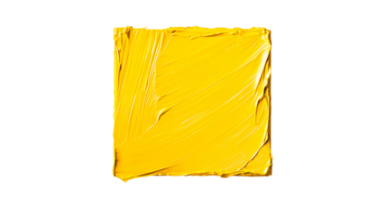 Bright yellow textured paint square with bold brushstrokes and gradients, showcasing lively, energetic abstract art.