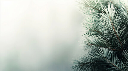 Obraz premium A detailed Christmas banner with a close-up of fluffy fir branches, their natural dark green tones blending harmoniously with soft shadows and hints of frosty highlights.
