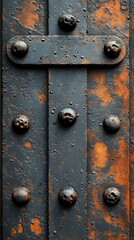 Fototapeta premium Weathered Metal Texture with Rivets - Dark Grey and Rust Background