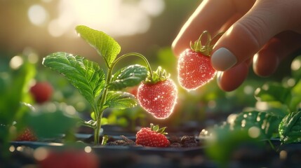 Futuristic Smart Berry Picking Technology in Action. Generative AI