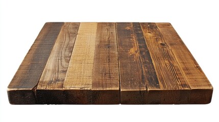 A reclaimed wood table top with rich textures and weathered details, set against a white background for a rustic look.