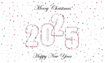 New Year and Christmas card strewn with blue and red stars, New Year design