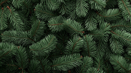 An intricate banner design featuring fluffy fir tree branches in deep green, each needle rendered in exquisite detail, with subtle light reflections adding dimension and holiday ch