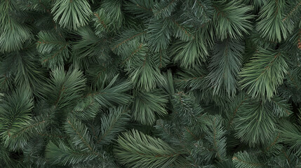 A lush Christmas banner showcasing fluffy fir tree branches up close, their deep green tones layered with delicate details, creating a rich and festive texture perfect for seasonal