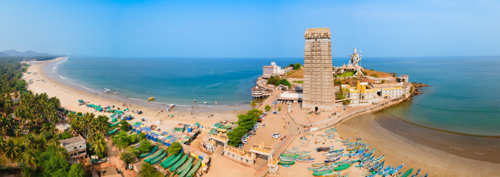 Murudeshwara Temple aerial panoramic view in India