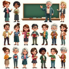 Cartoon-style teachers of different genders, ages and ethnicities. 