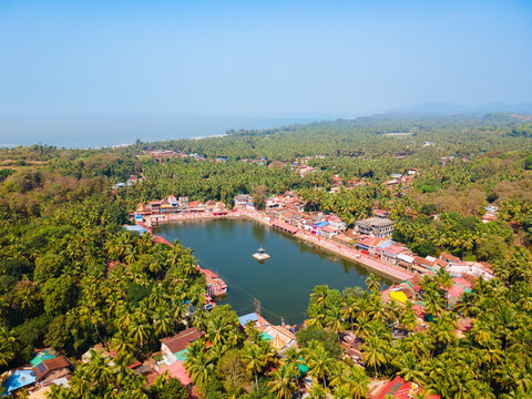 Koti Teertha pond aerial panoramic view in Gokarna