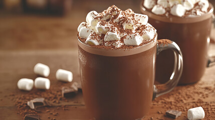 Delicious hot chocolate topped with fluffy marshmallows, perfect for cozy winter evenings or festive gatherings.