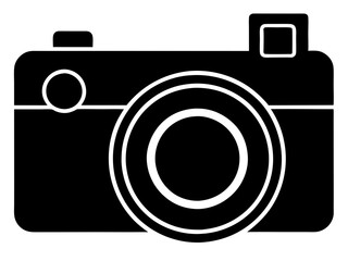 camera black silhouette vector, Simple silhouette Design vector icon with white background