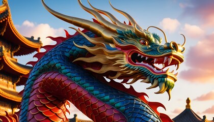 chinese dragon statue, chinese new year festival wallpaper