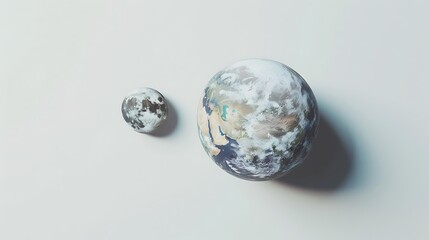 A realistic model of the Earth and moon orbiting each other, placed against a white backdrop