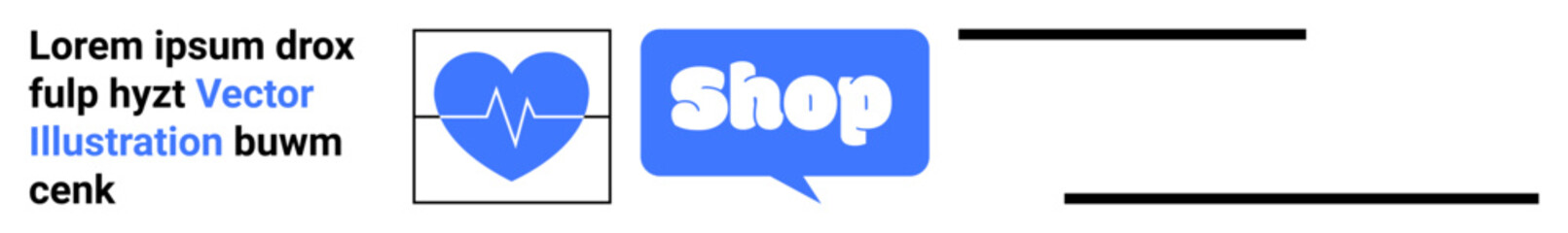 Heart with heartbeat line next to a blue shop button with placeholder text. Ideal for e-commerce website banners health-related websites shopping promotions and online store adverts. Banner