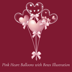 Illustration Pink transparent Heart Balloons with pink Bow