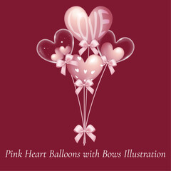 Illustration Pink transparent Heart Balloons with pink Bow