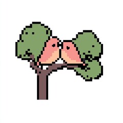 Fototapeta premium Pixel Art Birds Kissing on Tree Branch Nature Illustration Cute Love